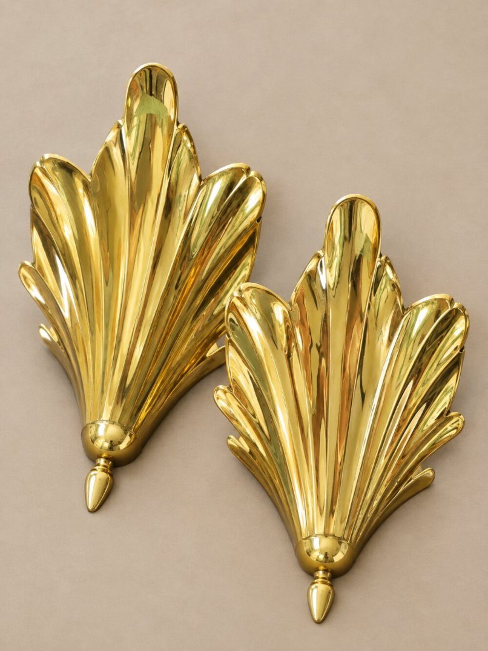 Vintage Wildwood Solid Brass Fan Shell Wall Sconces, Pair, 93440 Made in India